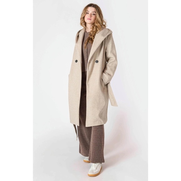 Zara Ecru Taupe Knit Hooded Belted Winter Coat - Picture 13 of 16